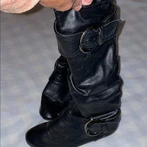 Forever Black Buckle Side Zip Boots